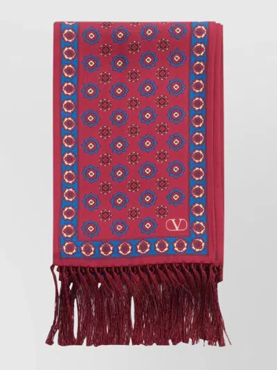 Valentino Fringed Geometric Pattern Scarf In Red