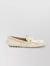Valentino Fringed Leather Loafers Metal Rivets In Neutral