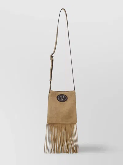 Valentino Garavani Fringed Shoulder Bag With Tassel Detailing In Brown