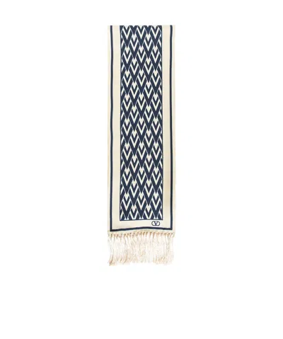 Valentino Fringed Silk Scarf In White