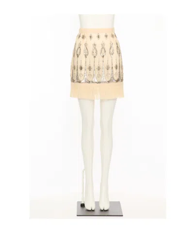 Valentino Fringed Skirt In Nude