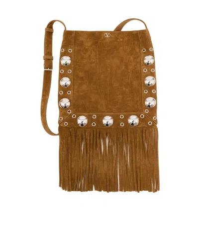 Valentino Garavani Fringed Suede Crossbody Bag In Brown
