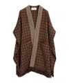 Valentino Wool Cape With Jacquard Trim And Tassels On The Hem In Brown/camel