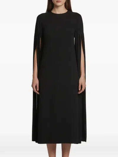 Pre-owned Valentino Fringe-sleeve Midi Dress In Black