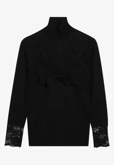 Valentino Front-bow Top With Lace Inserts In Black