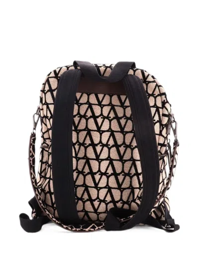 Pre-owned Valentino Garavani Front Pocket Iconographe Canvas Medium Backpack In Neutrals