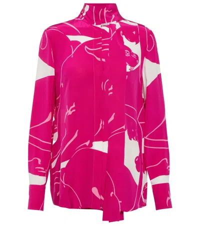 Valentino Fuchsia And White Long Sleeve Blouse For Women, Fw23 Collection In Pink