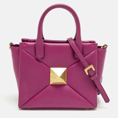 Pre-owned Valentino Garavani Fuchsia Leather Small One Stud Tote In Pink