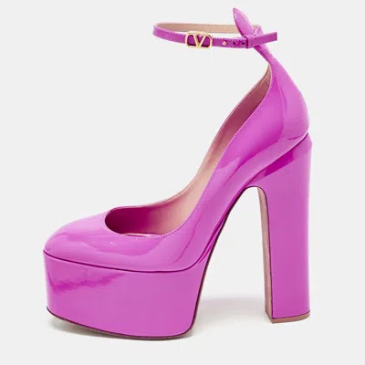 Pre-owned Valentino Garavani Fuchsia Pink Patent Leather Tan-go Platform Block Heel Pumps Size 39