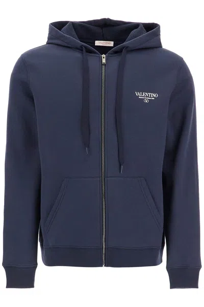 Valentino "full Zip Sweatshirt With Logo Print In Blue