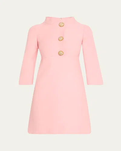 Valentino Funnel-neck Crystal Button Mini Dress In Pale Rose