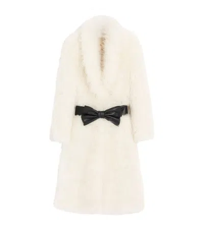 Valentino Fur Bow-belt Coat In Neutral