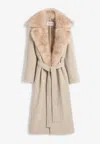 Valentino Belted Faux Fur Collar Wool Coat In Latte