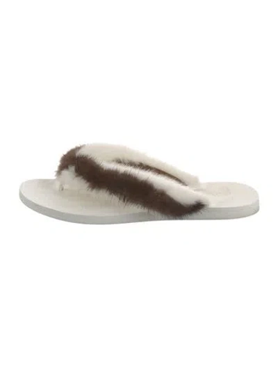 Pre-owned Valentino Garavani Fur Colorblock Pattern Slides In Neutral