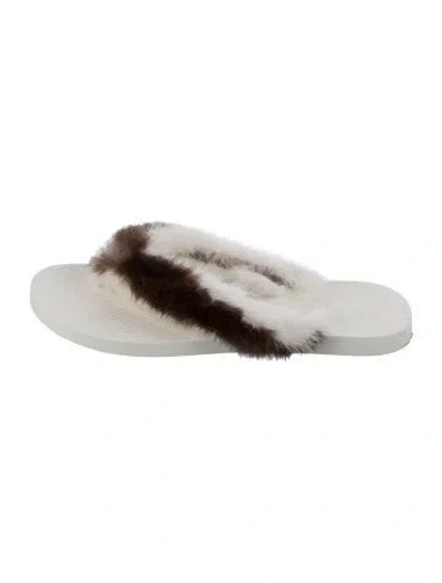 Pre-owned Valentino Garavani Fur Flip Flops In White