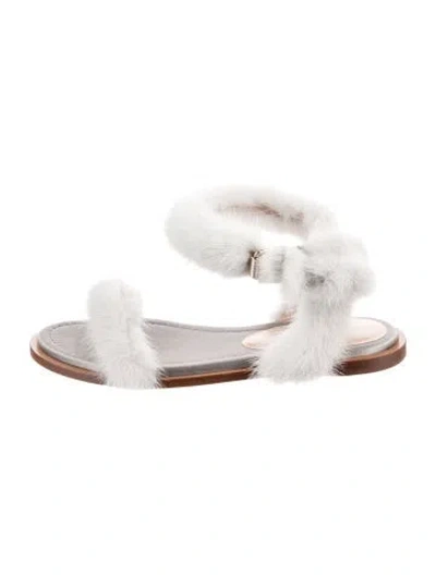 Pre-owned Valentino Garavani Fur Slingback Sandals In Gray