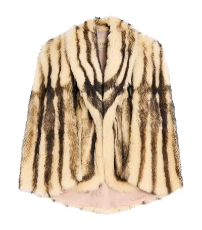 Valentino Fur Striped Oversized Cape In Brown