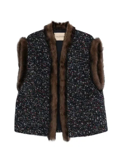 Valentino Fur-trim Gilet In Blue