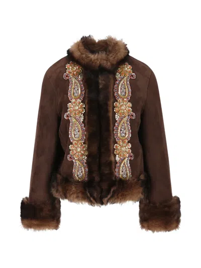 Valentino Fur-trim Jacket In Brown
