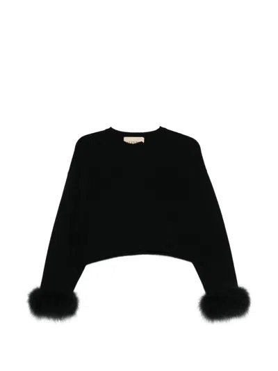 Valentino Fur-trim Sweater In Black