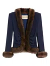 Valentino Garavani Indigo Crepe Jacket With Shearling Trim In Blue