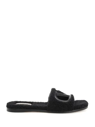 Valentino Garavani Furry Slide Slippers Sandals Black