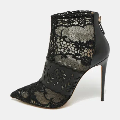 Pre-owned Valentino Garavani Fusion Size 39 Black Lace And Leather Ankle Length Boots