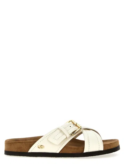Valentino Garavani Velluto Leather Crisscross Buckle Sandals In White