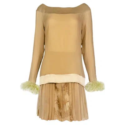 Pre-owned Valentino Fw 1994 Feather Cuff Skirt Set In Brown