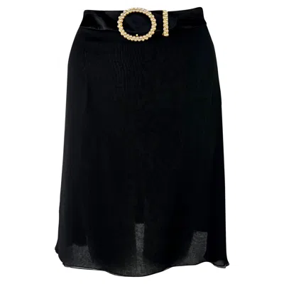 Pre-owned Valentino F/w 1996  Garavani Runway Sheer Black Pearl Rhinestone Buckle Skirt