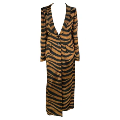 Pre-owned Valentino F/w 1997  Garavani Brown Satin Animal Print Full Length Coat Jacket 8
