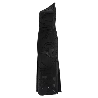 Pre-owned Valentino F/w 2001  Garavani Runway Satin Black Panther Sheer Rhinestone Gown 8