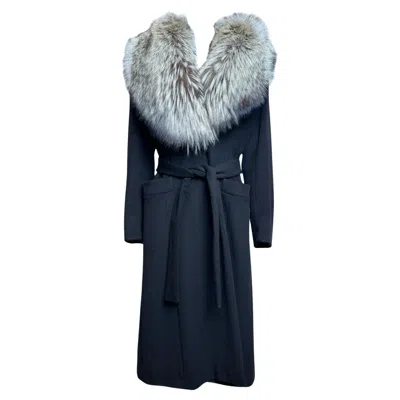 Pre-owned Valentino F/w 2002 Cashmere Black Coat With Silver Fox Fur Collar