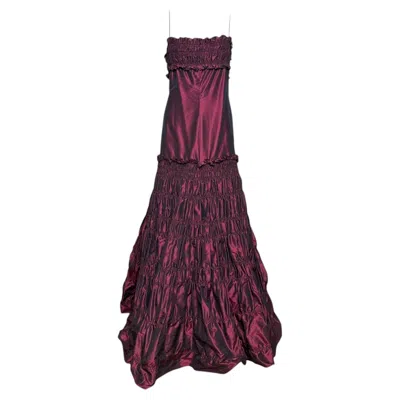 Pre-owned Valentino F/w 2005 Burgundy Iridescent Taffeta Silk Gown In Red