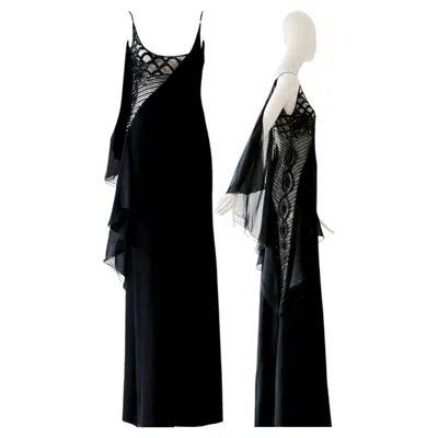 Pre-owned Valentino F/w 2006 Rare Runway Side Mesh Embellished Sequin Gown In Black