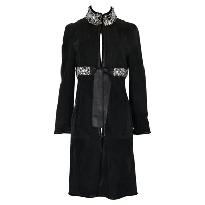 Pre-owned Valentino Fw 2007 Gem Embellished Lambskin Coat In Black