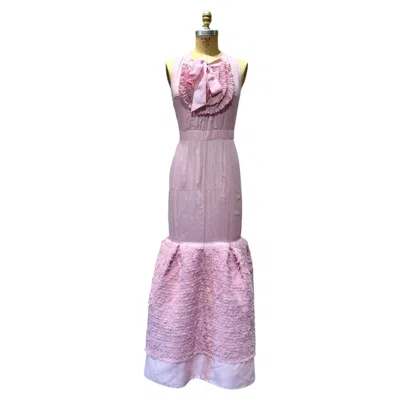 Pre-owned Valentino F/w 2008  Garavani Blush Pink Silk Halter Evening Gown With Ruffles