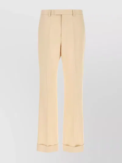 Valentino Gabardine Pant Cuffed Hem Detail In Orange