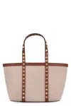 Valentino Rockstud Medium Canvas Tote Bag In Ecru