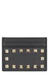 Valentino Rockstud Leather Card Holder In Black