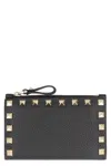 Valentino Rockstud Leather Card Holder In Black