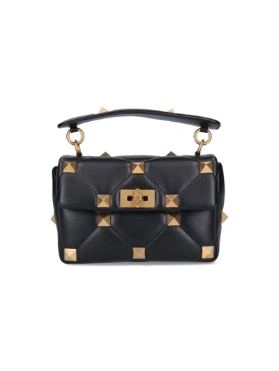 Valentino Garavani Black Nappa Leather Medium Roman Stud Handbag