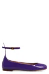Valentino Leather Ballet Flats With Adjustable Ankle Strap In Purple