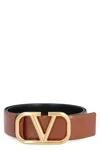 Valentino Vlogo Reversible Leather Belt In Saddle Brown