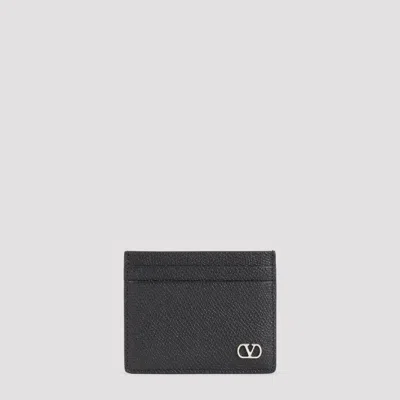 Valentino Garavani 10 X 8 X 0.5 Cm Grain Calf Leather Credit Card Case For Men In Black
