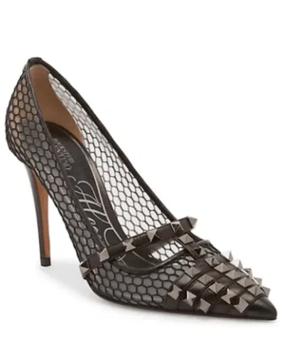 Pre-owned Valentino Garavani 100mm Alcove Fishnet Rockstud Mesh Pumps Black 39.5 In Multicolor
