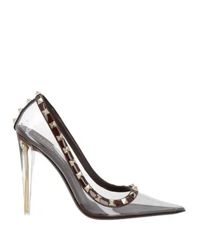 Valentino Garavani 11. Woman Pumps Dark Brown Size 11 Plastic, Leather In Black