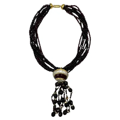 Pre-owned Valentino Garavani 1980s Burgundy Crystal Bead Tassel Pendant Necklace In Red