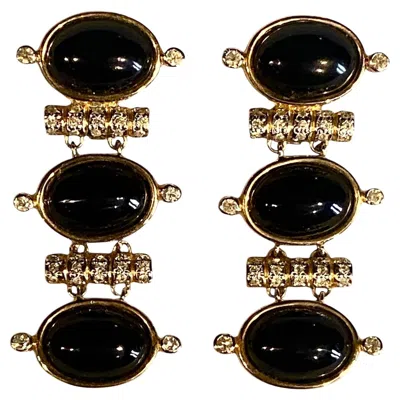 Pre-owned Valentino Garavani 1980s Gold And Black Cabochon Pendant Earrings