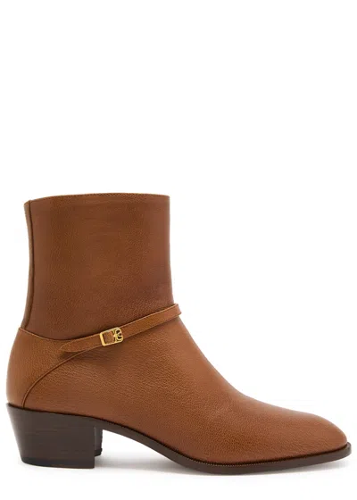 Valentino Garavani 50 Grained Leather Ankle Boots In Brown